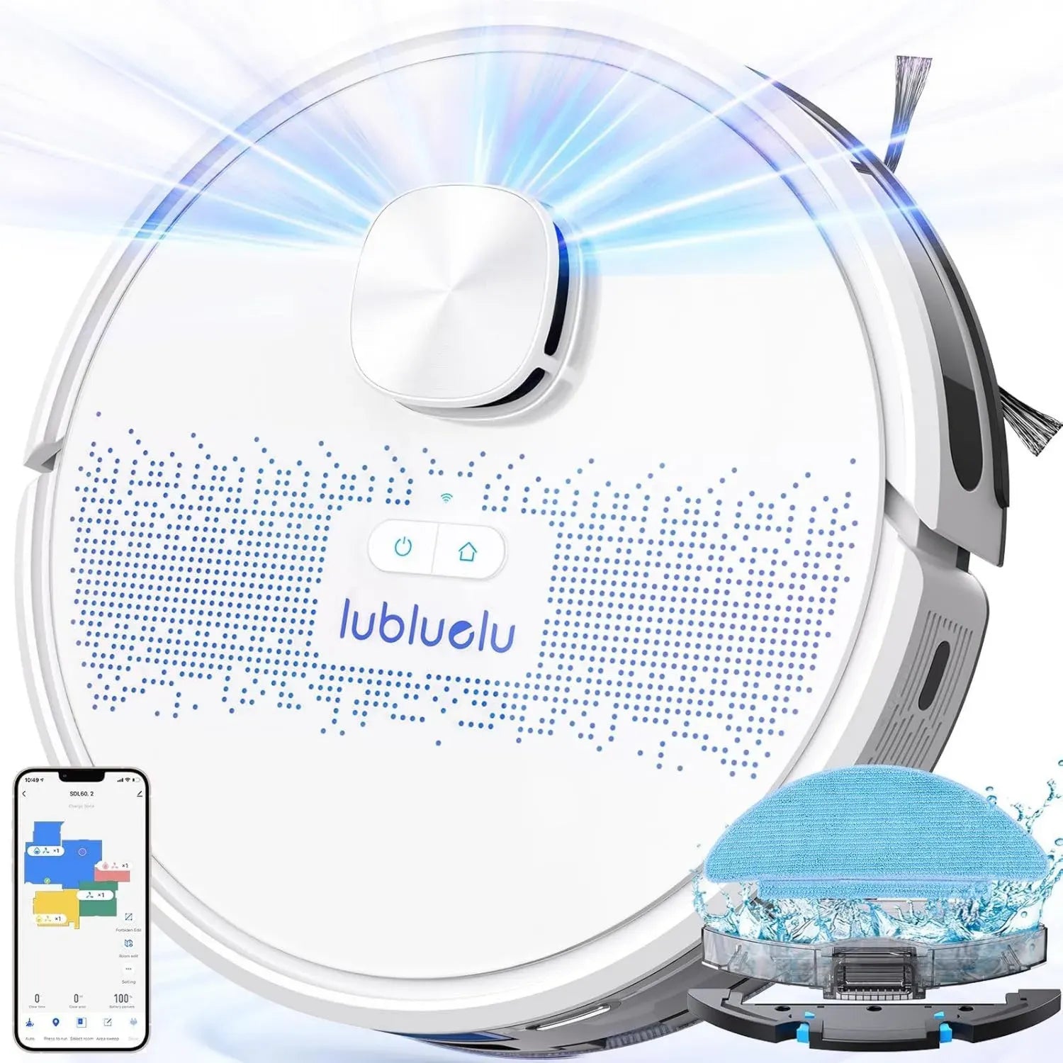 Lubluelu Staubsaugerroboter 3-in-1 mit Wischfunktion, 4500Pa Saugkraft, Lasernavigation und App-Steuerung, ideal für Tierhaare, Teppiche und Hartböden, weiße Ausführung