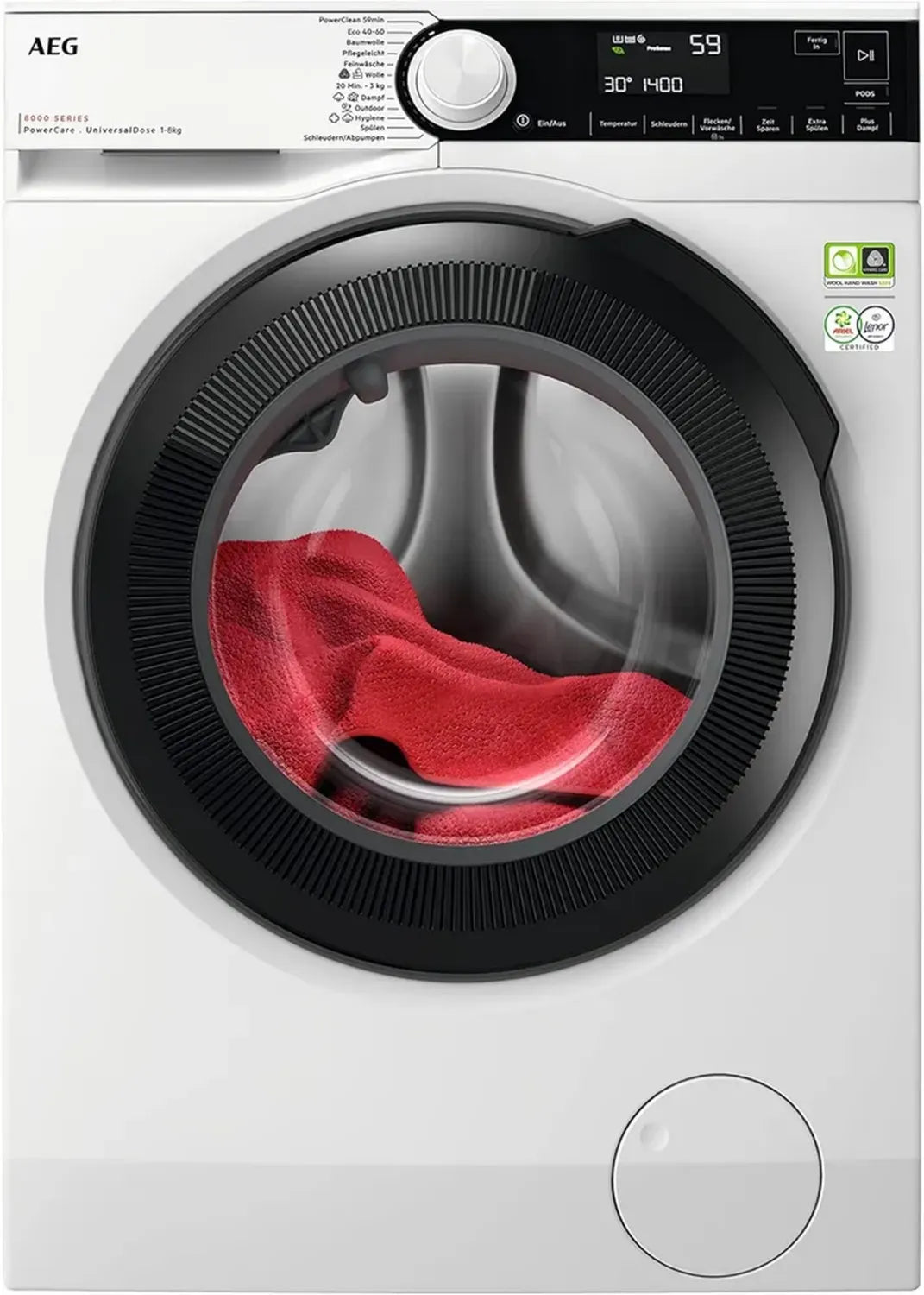 AEG Waschmaschine 8 kg, Serie 8000, PowerCare, UniversalDose, Dampf, Leise, Nachlegen, Kindersicherung, 1400 U/min